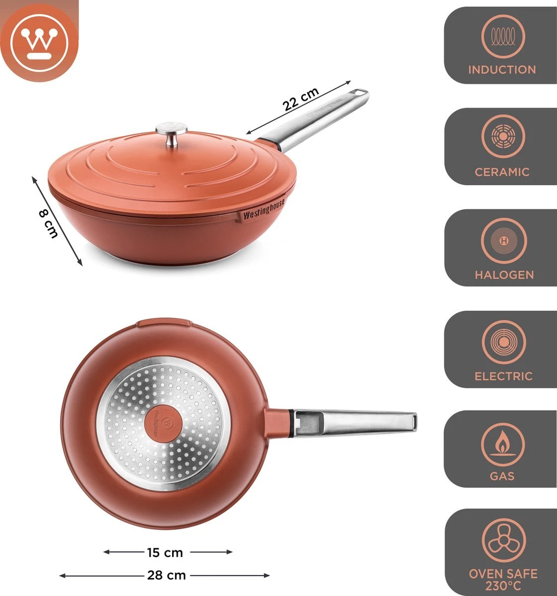 Westinghouse Pannenset Performance (Wokpan + Grillpan) ø 28 Cm - Rood - Inductie En Alle Andere Warmtebronnen 8 Westinghouse Pannenset Performance (Wokpan + Grillpan) ø 28 Cm - Rood - Inductie En Alle Andere Warmtebronnen - Image 6