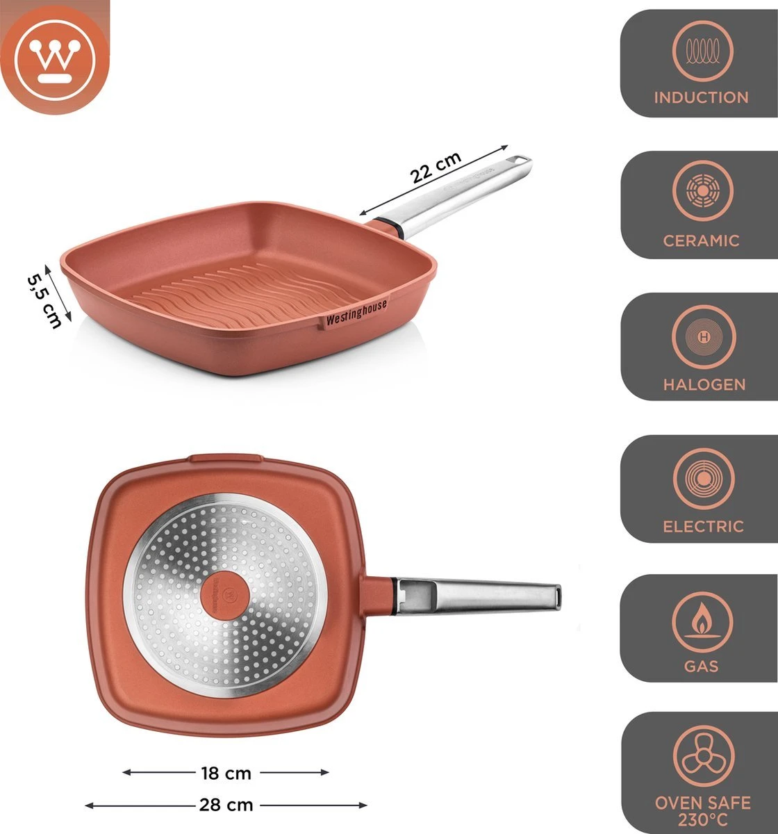 Westinghouse Pannenset Performance (Wokpan + Grillpan) ø 28 Cm - Rood - Inductie En Alle Andere Warmtebronnen 10 Westinghouse Pannenset Performance (Wokpan + Grillpan) ø 28 Cm - Rood - Inductie En Alle Andere Warmtebronnen - Image 8