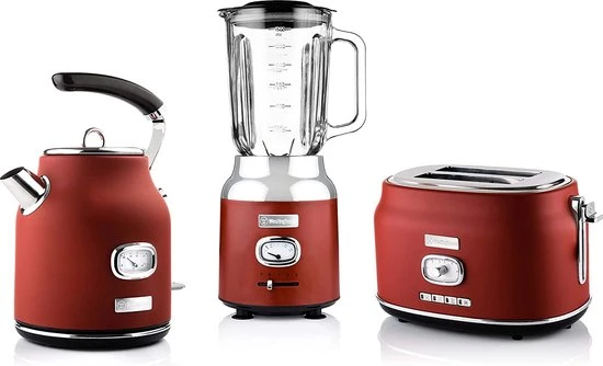 Westinghouse Retro Waterkoker + Broodrooster 2 Sleuven + Blender - Rood 3 Westinghouse Retro Waterkoker + Broodrooster 2 Sleuven + Blender - Rood