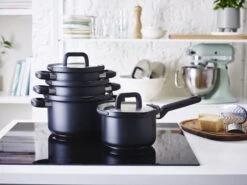 BK Pannenset Flow Cool - Zwart / RVS - 4 Delige Set -Cuisine Et Table 6d8e27413cccc5ae599280d6252f42abac4bc45d BK Flow cool Bl 4 8 pc Set