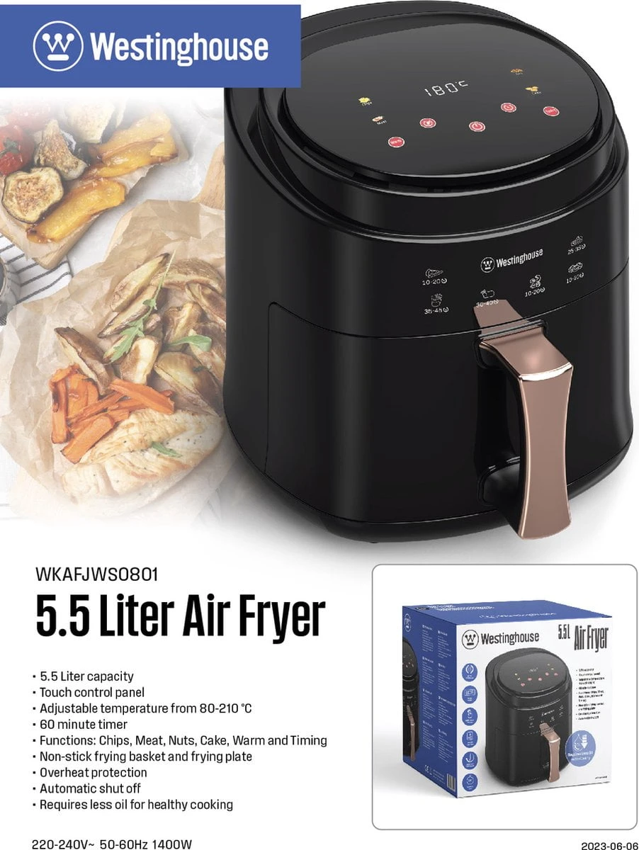 Westinghouse Airfryer / Heteluchtfriteuse - 1400 W - Zwart - 5.5 Liter 8 Westinghouse Airfryer / Heteluchtfriteuse - 1400 W - Zwart - 5.5 Liter - Image 6