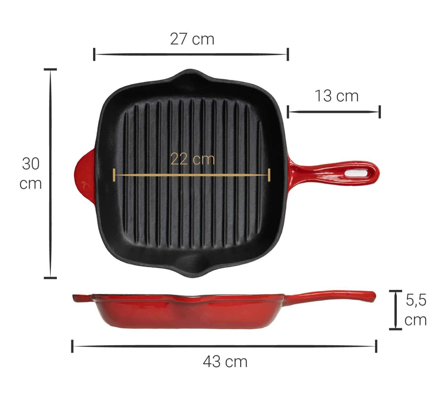 Blackwell Grillpan - Gietijzer - Rood - 27 X 27 Cm - Zonder Anti-aanbaklaag 6 Blackwell Grillpan - Gietijzer - Rood - 27 X 27 Cm - Zonder Anti-aanbaklaag - Image 4