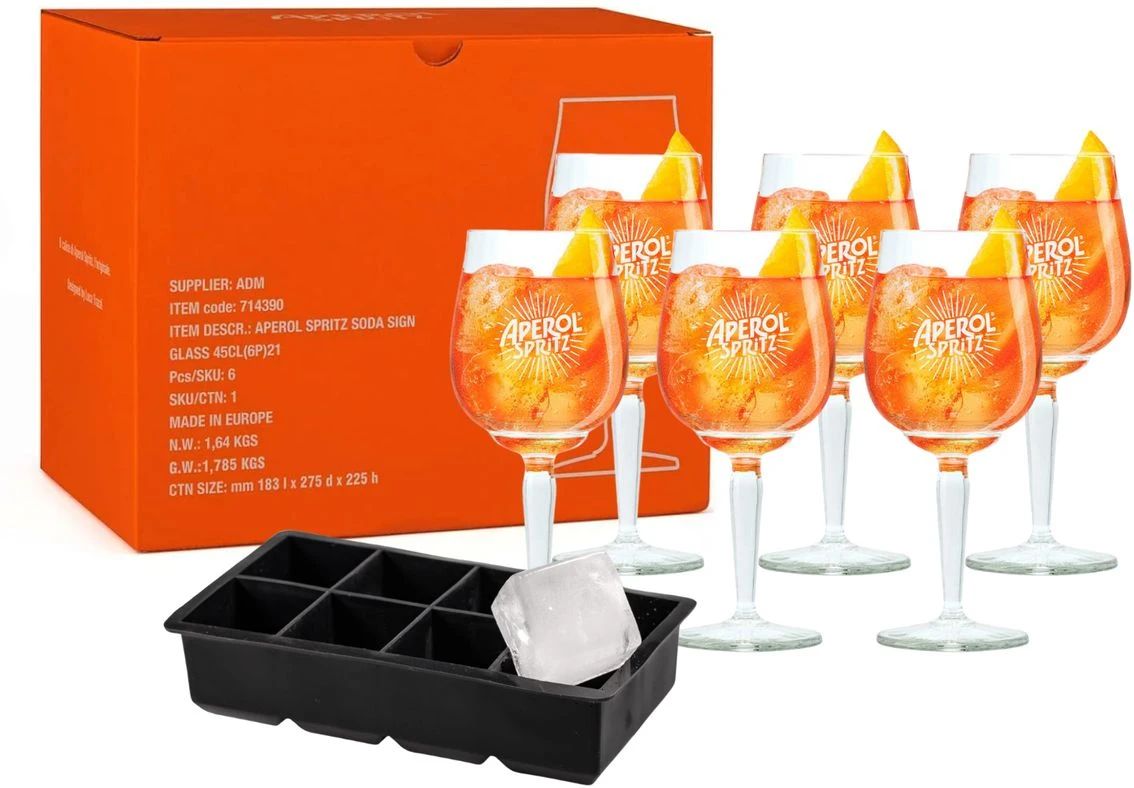 Aperol Spritz Glazen - 450 Ml - 6 Stuks + Ijsblokjesvorm Voor 8 Grote Ijsblokjes 4 Aperol Spritz Glazen - 450 Ml - 6 Stuks + Ijsblokjesvorm Voor 8 Grote Ijsblokjes - Image 2