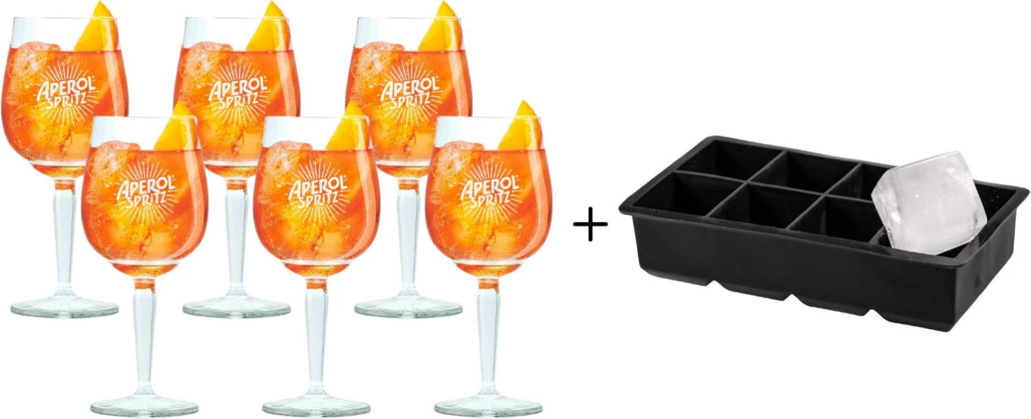 Aperol Spritz Glazen - 450 Ml - 6 Stuks + Ijsblokjesvorm Voor 8 Grote Ijsblokjes 3 Aperol Spritz Glazen - 450 Ml - 6 Stuks + Ijsblokjesvorm Voor 8 Grote Ijsblokjes