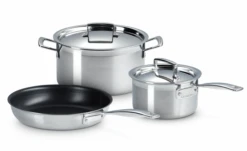 Le Creuset 3- Delige Pannenset 3-ply - RVS - Inductie - Koekenpan, Kookpan & Steelpan - Inclusief 2 Deksels