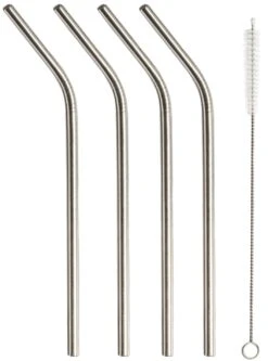 Sareva Herbruikbare Rietjes - Met Borstel - RVS - Gebogen - 4 Stuks -Cuisine Et Table Sareva Rietjes gebogen RVS