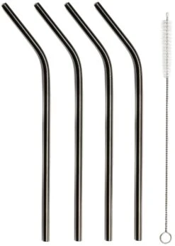 Sareva Herbruikbare Rietjes - Met Borstel - Zwart - Gebogen - 4 Stuks -Cuisine Et Table Sareva Rietjes gebogen zwart