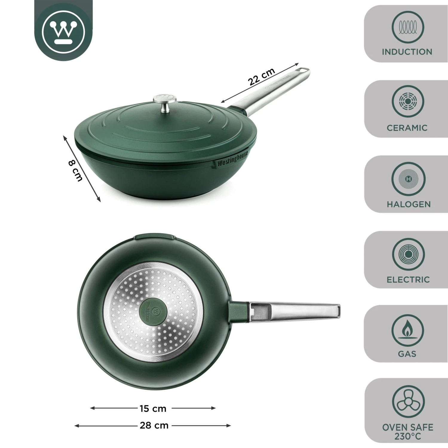 Westinghouse Wokpan Performance - Gracious Green - ø 28 Cm - Standaard Anti-aanbaklaag 4 Westinghouse Wokpan Performance - Gracious Green - ø 28 Cm - Standaard Anti-aanbaklaag - Image 2