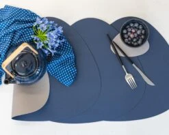 Jay Hill Onderzetters - Vegan Leer - Grijs / Blauw - Organic - Dubbelzijdig - 13 X 11 Cm - 6 Stuks -Cuisine Et Table placemat 1 2