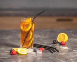 Sareva Herbruikbare Rietjes - Met Borstel - Zwart - Gebogen - 4 Stuks -Cuisine Et Table product keuken 6